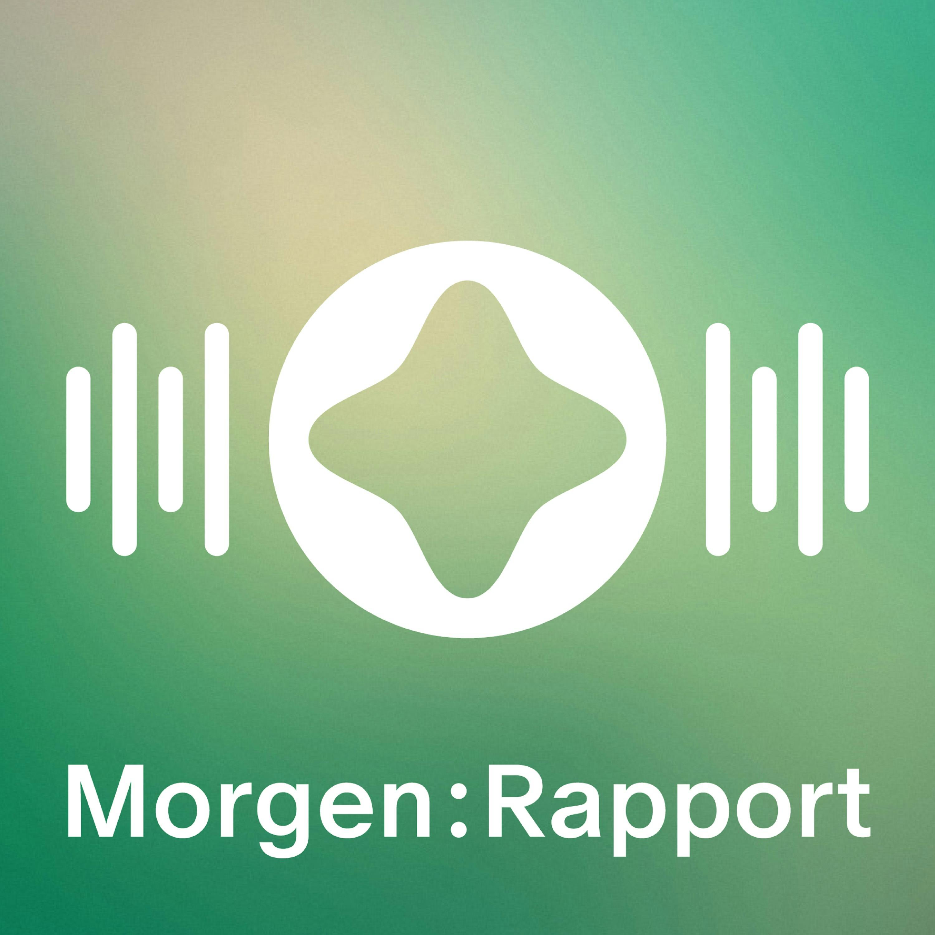 Podcast-Logo für "Morgen:Rapport" mit abstraktem Symbol und Wellenformen auf grünem Verlaufshintergrund.